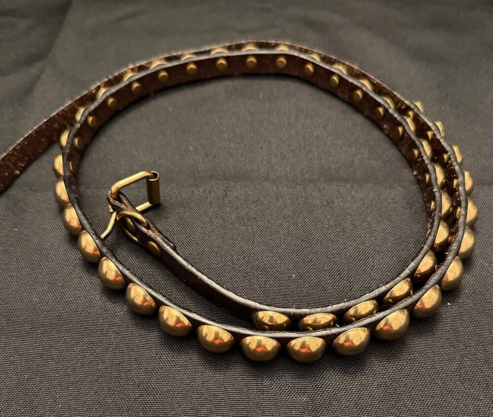 NWOT Punk Western Boho Skinny Brown Leather Composite Brass Studded Belt 40”
